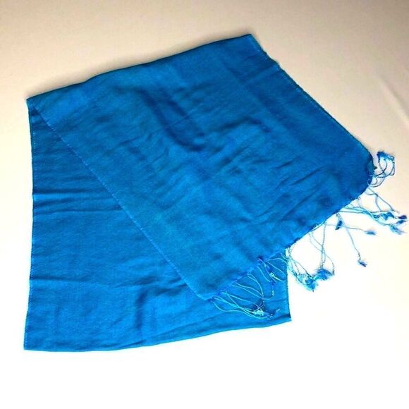 Set of 2 Wraps: Floral Scarf, Pashmina Style Shawl, Turquoise Blue - Picture 7 of 11